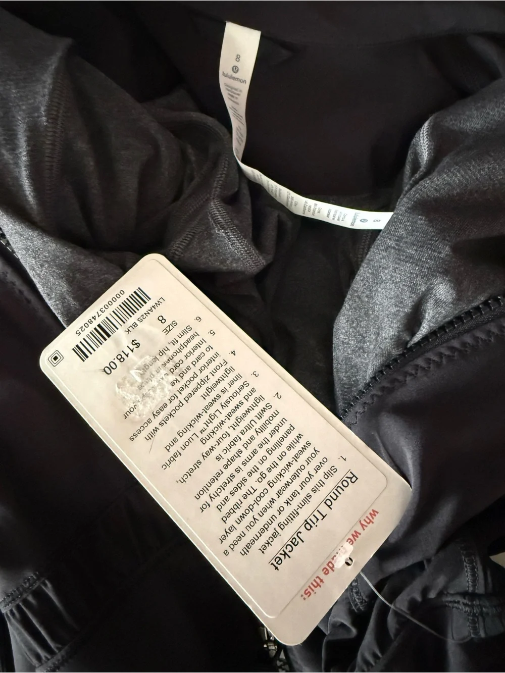 NWT Lululemon Round Trip Jacket black size 8